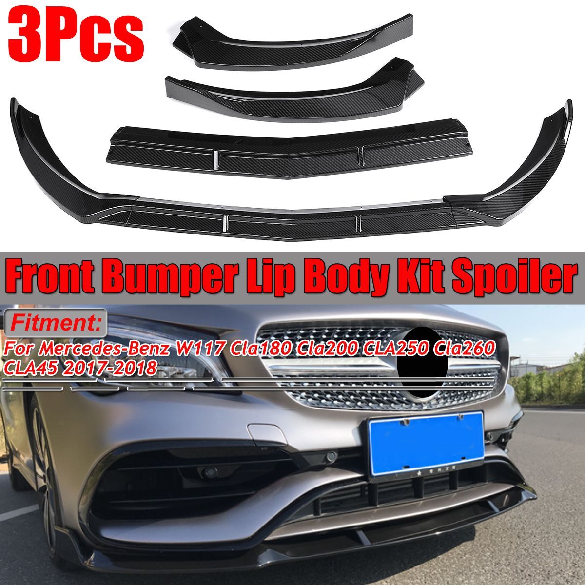 For-Mercedes-Benz-W117-Cla200-Cla250-Cla45-Carbon-Style-Front-Bumper-Lip-1699655