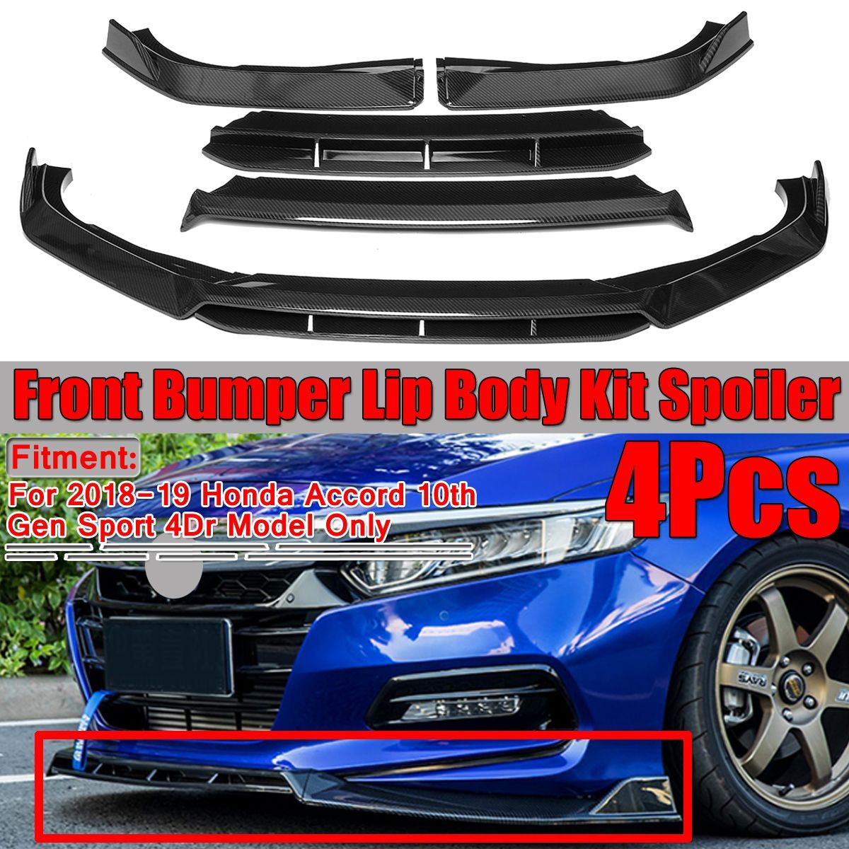Front-Bumper-Lip-For-honda-2018-2019--Accord-10th-Gen-Sport-4-Piece-Designed-Strip-1546649