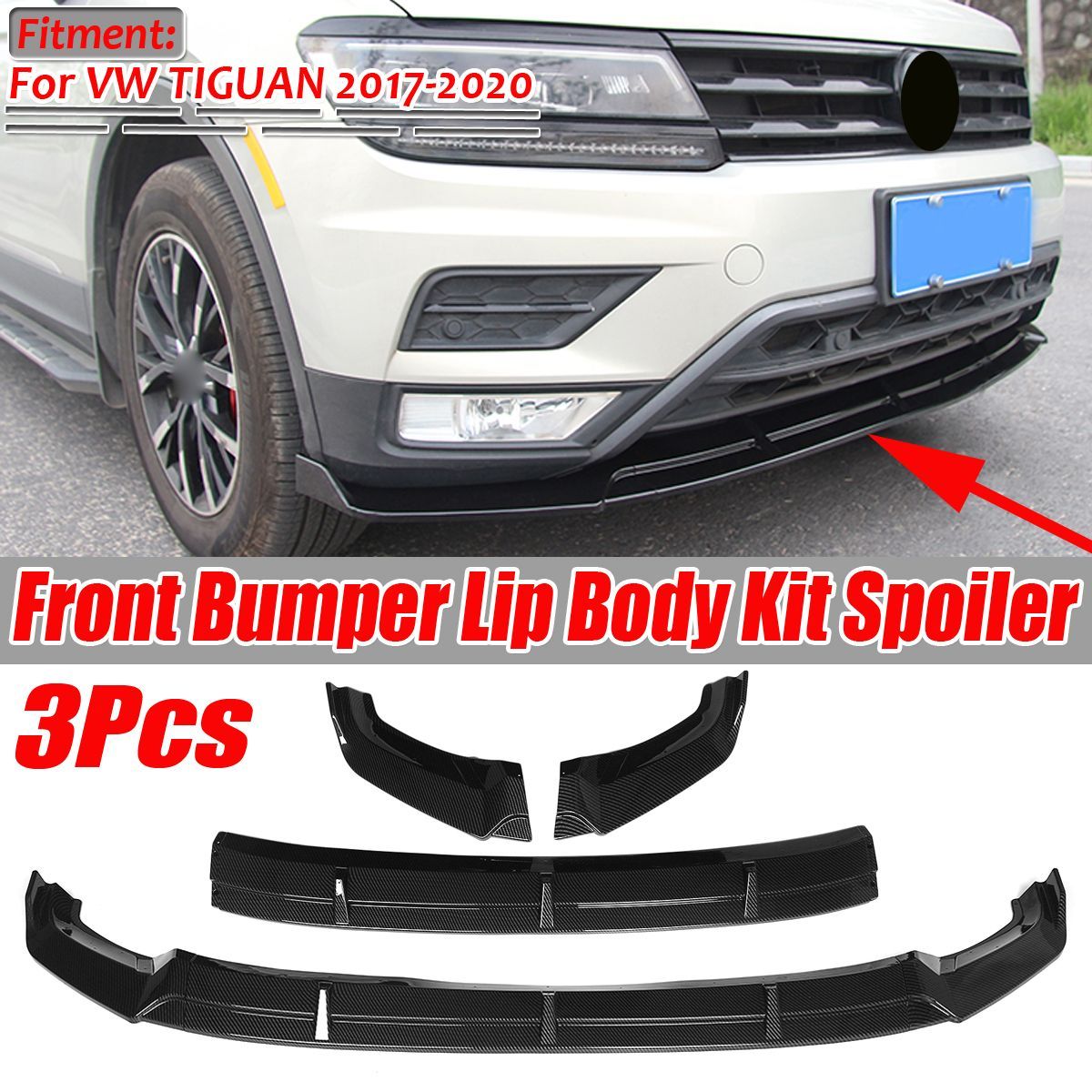 Front-Bumper-Lip-Spoiler-Cover-Trim-Carbon-Fiber-Look-3PCS-For-VW-TIGUAN-2017-2020-1684880