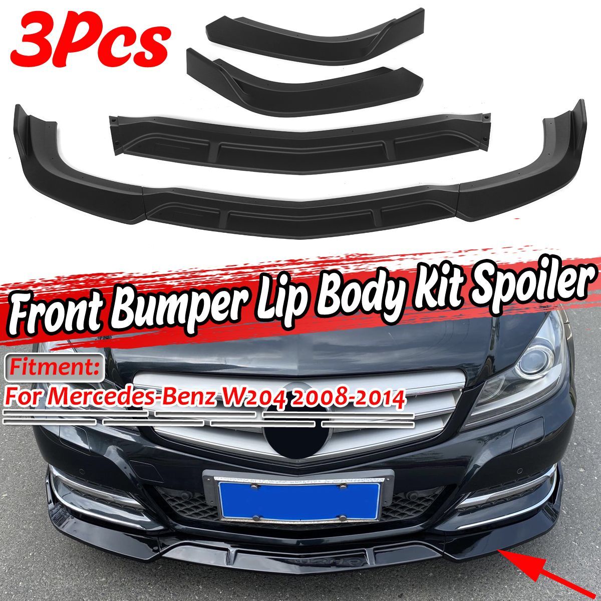 Front-Bumper-Lower-Splitter-Lip-Diffuser-Guard-Front-Shovel-Mate-Black-For-Mercedes-For-Benz-W204-C1-1706475