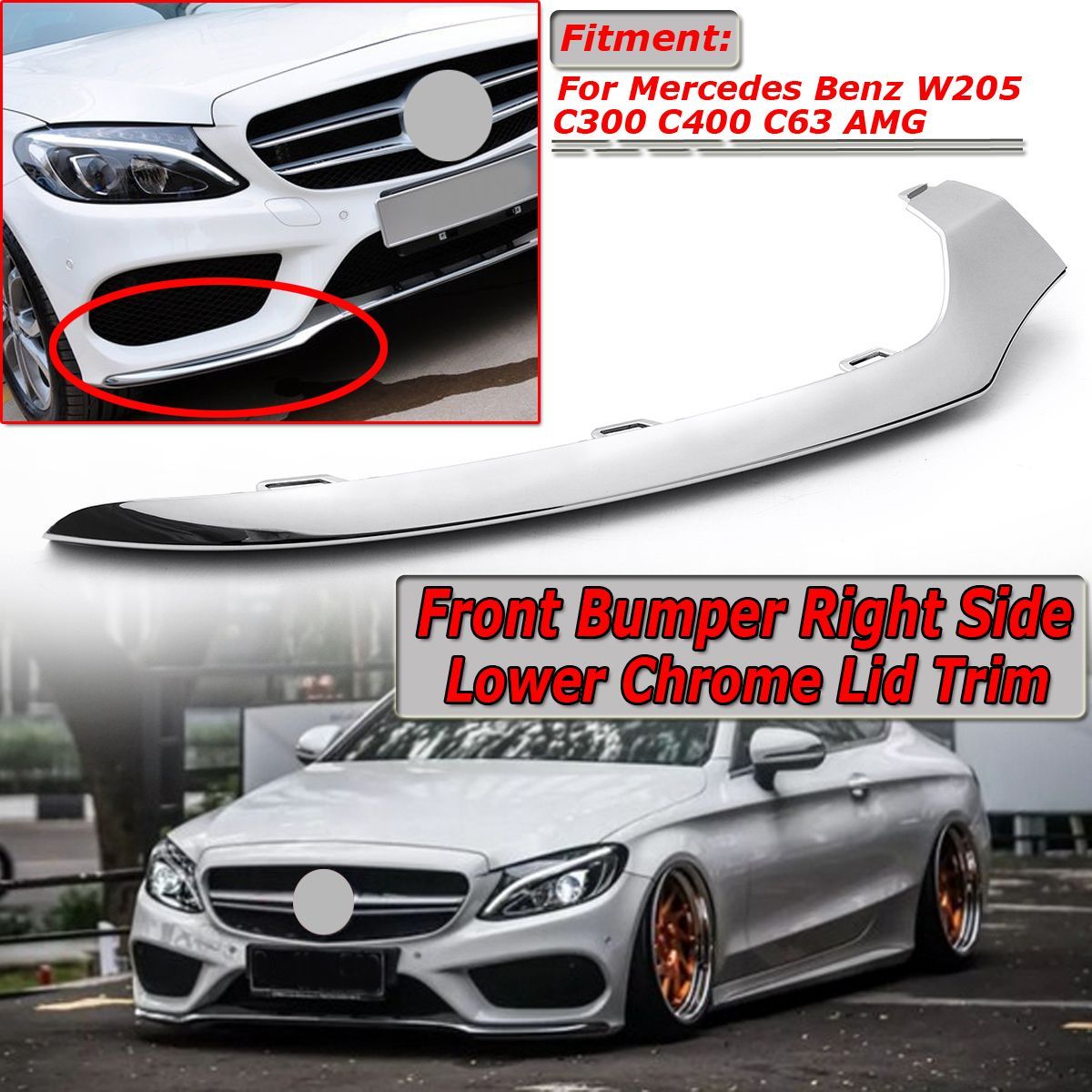 Front-Bumper-Right-Side-Lower-Chrome-Lid-Trim-2058851474-For-Mercedes-W205-C-Class-AMG-1716262