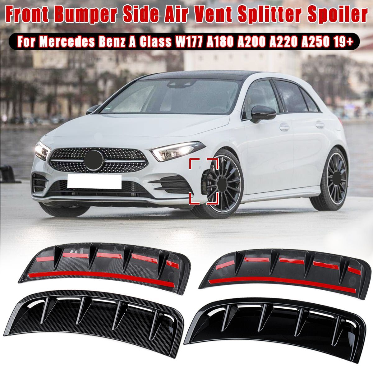 Front-Bumper-Side-Air-Vent-Splitter-Spoiler-Canard-For-Mercedes-A-Class-W177-A180-A200-A220-A250-201-1654801