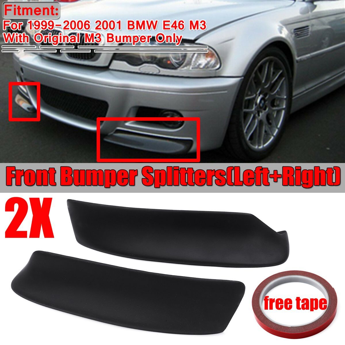 Front-Bumper-Splitters-Protector-LeftRight-Black-CSL-Style-For-BMW-E46-M3-1999-2006-2001-1602076