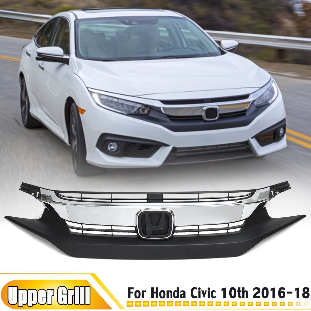 Front-Upper-Chrome-Billet-Grille-Grill-For-Honda-Civic-10th-Sedan-2016-2017-2018-1522092
