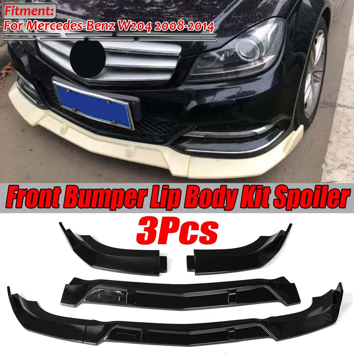 Gloss-Front-Bumper-Protector-Lip-Body-Spoiler-Splitter-For-Mercedes-Benz-C-Class-2008-2014-1612206