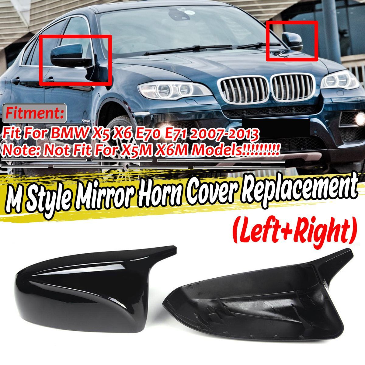 Glossy-Black-M-Style-Rear-View-Mirror-Cap-Cover-Replacement-Pair-For-BMW-X5-X6-E70-E71-2007-2013-1727293