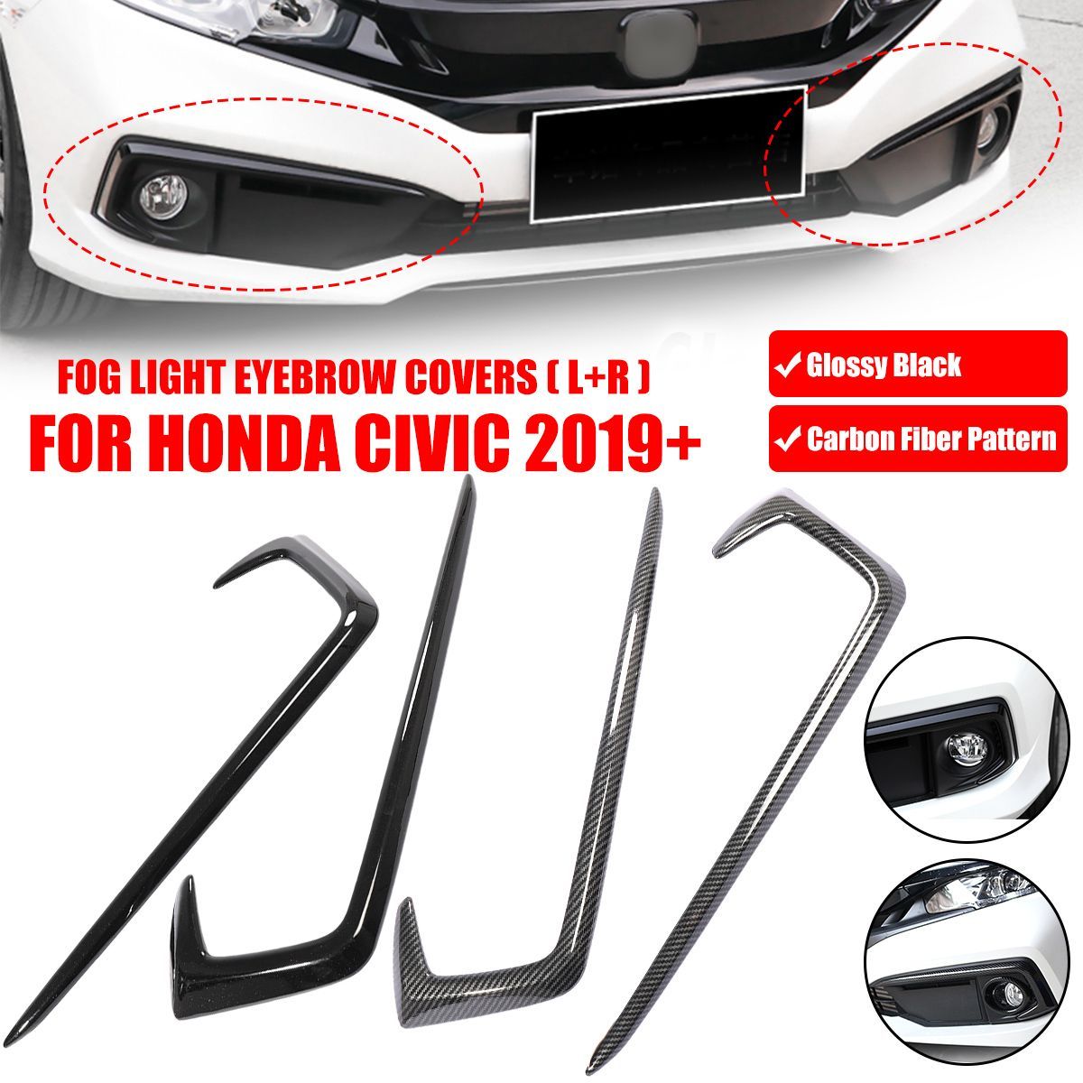 Glossy-Black-Style-Front-Fog-Light-Eyebrow-Cover-Trim-For-Honda-Civic-2019-Up-1631084