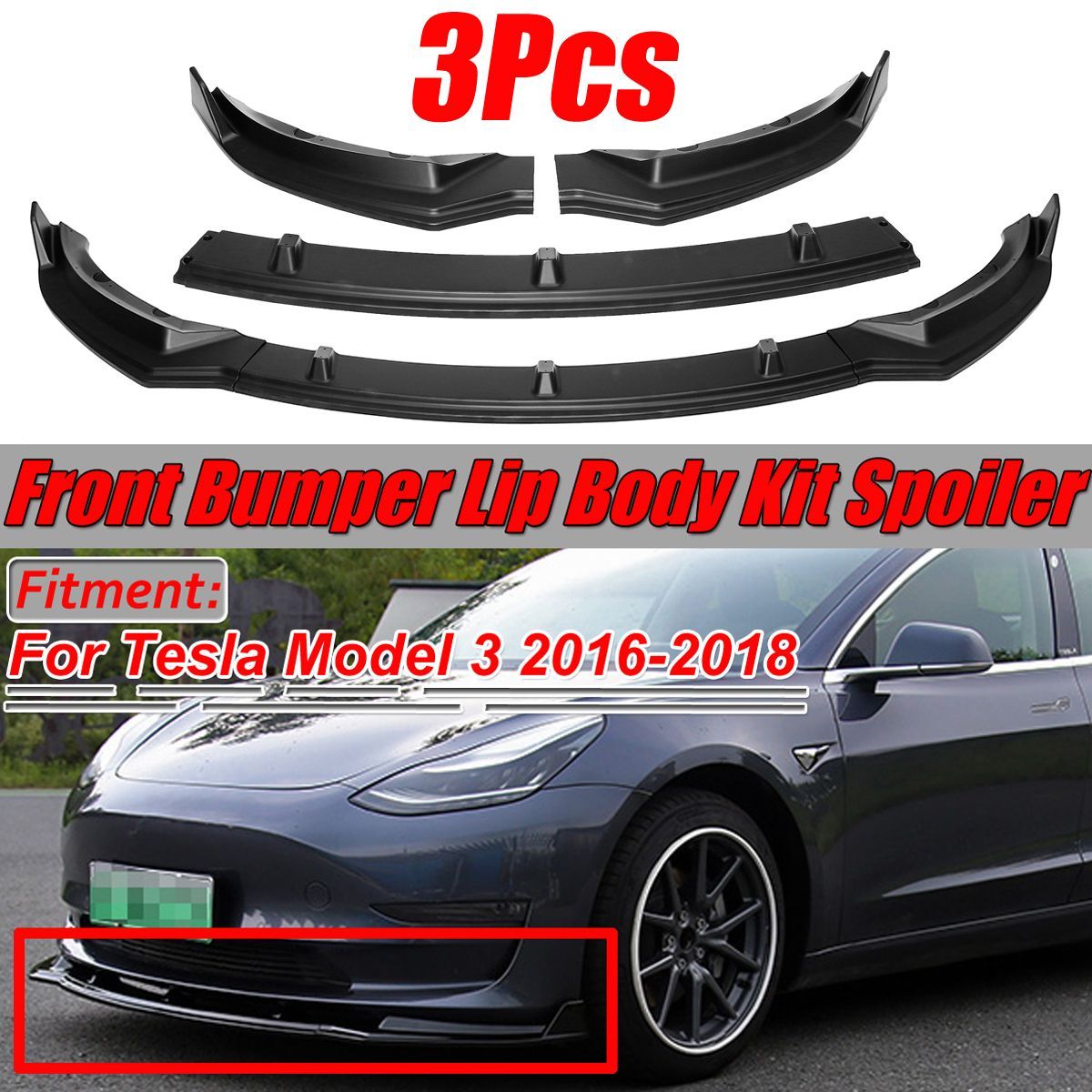 Matte-Black-Car-Front-Bumper-Lip-Body-Spoiler-Wing-Kit-3Pcs-For-Tesla-Model-3-2016-2019-1581978