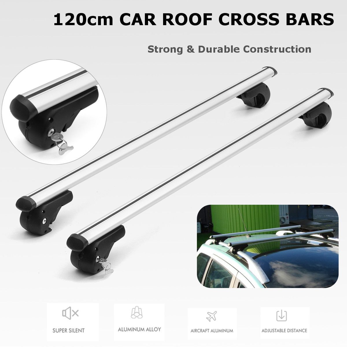 Pair-Universal-48-Inch-120cm-Aero-Locking-Car-Top-Cross-Bar-Roof-Rack-Cargo-Luggage-1255611