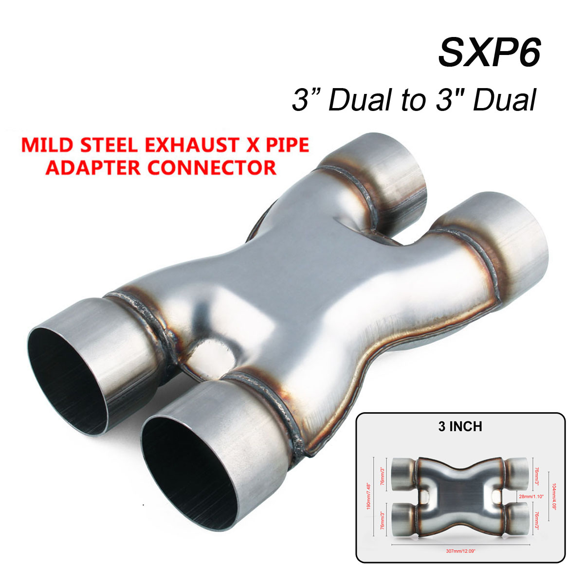SXP6-Mild-Steel-Exhaust-X-Pipe-Adapter-Connector-3-inch-Dual-to-3-inch-Dual-Silver-1284046