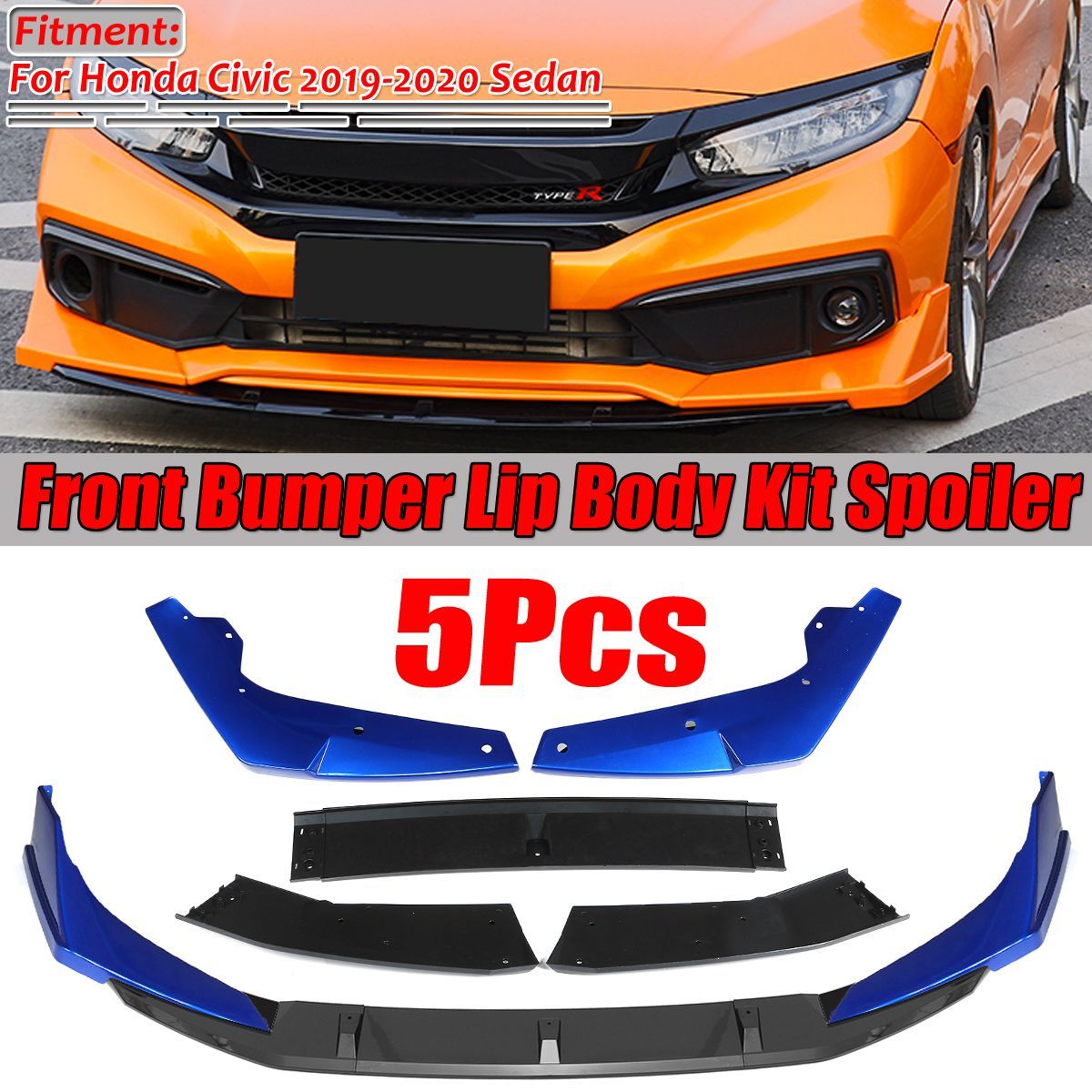 Sedan-4-Door-Front-Bumper-Lip-Protector-Body-Spoiler-Blue-5PCs-For-Honda-Civic-2019-2020-1614002