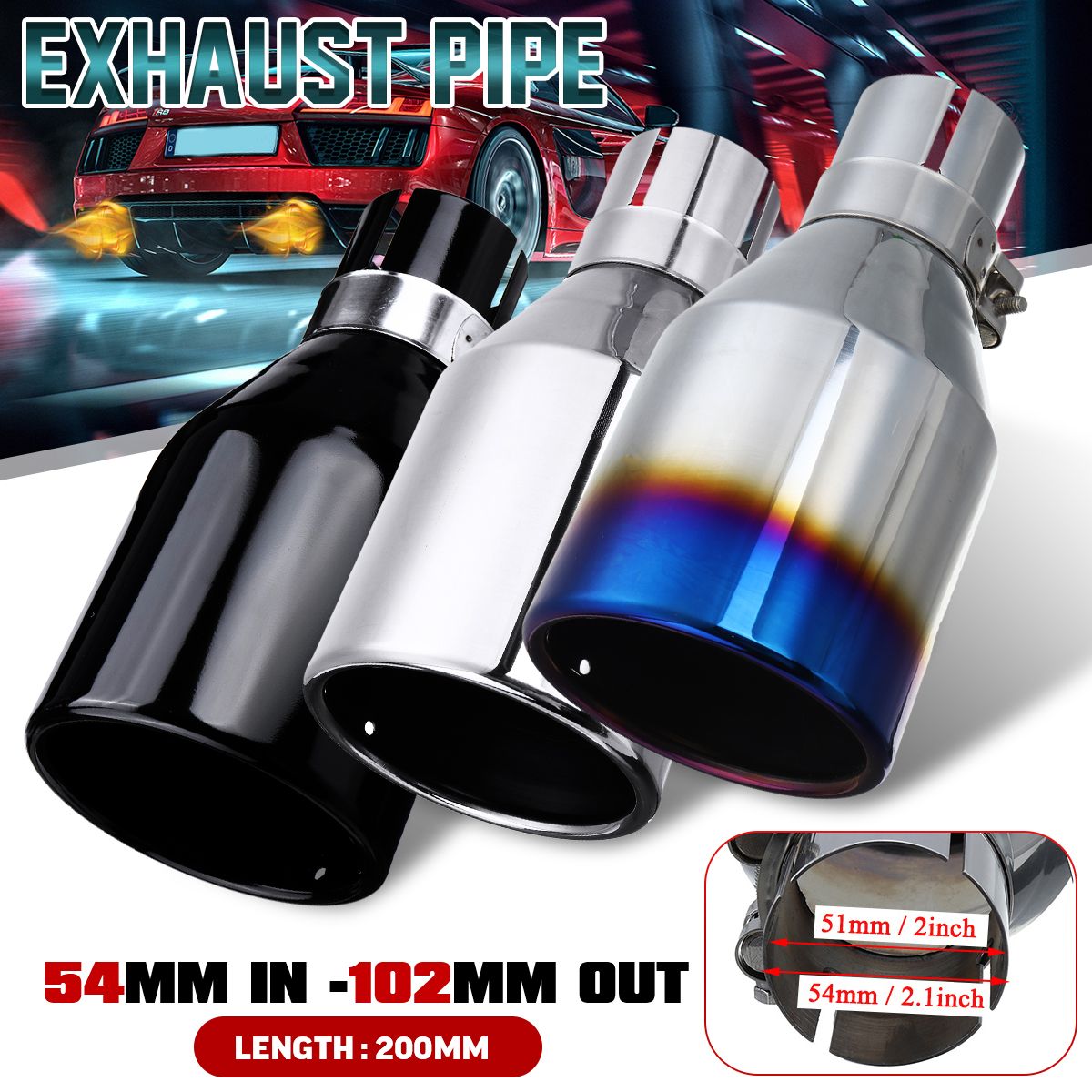 Universal-54MM-Inlet-102MM-Outlet-Stainless-Steel-Car-Rear-Exhaust-Tip-Pipe-Muffler-Adapter-Reducer--1681733