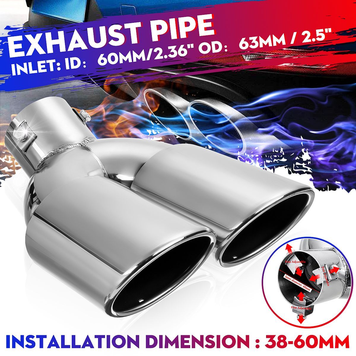 Universal-63mm-Car-Inlet-Dual-Exhaust-Pipe-Trim-Tip-Tail-Muffler-Stainless-Steel-1677084