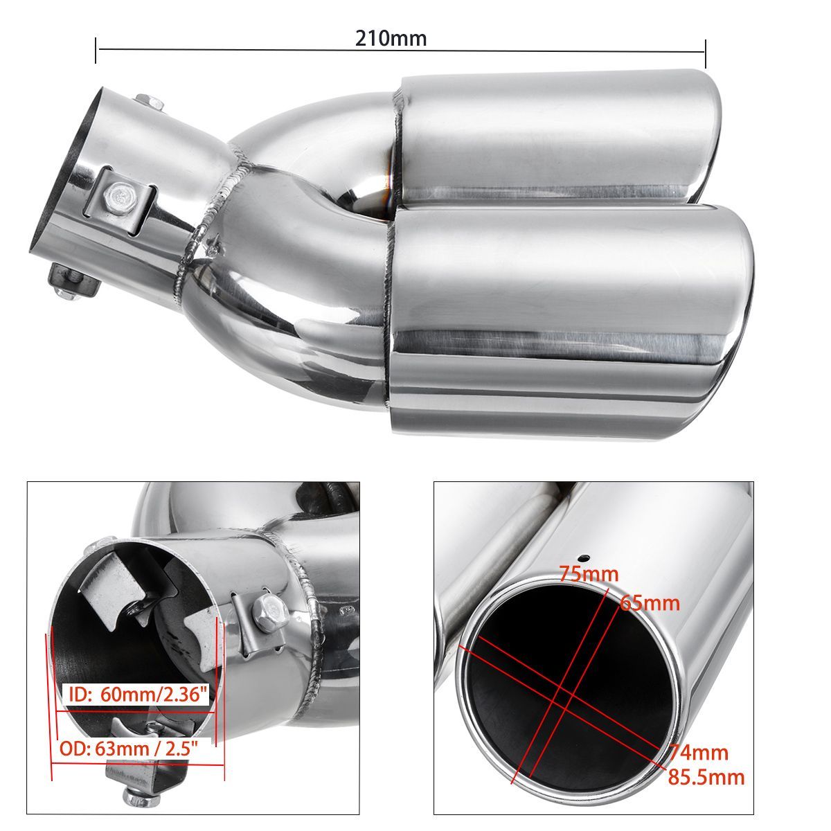 Universal-63mm-Car-Inlet-Dual-Exhaust-Pipe-Trim-Tip-Tail-Muffler-Stainless-Steel-1677084