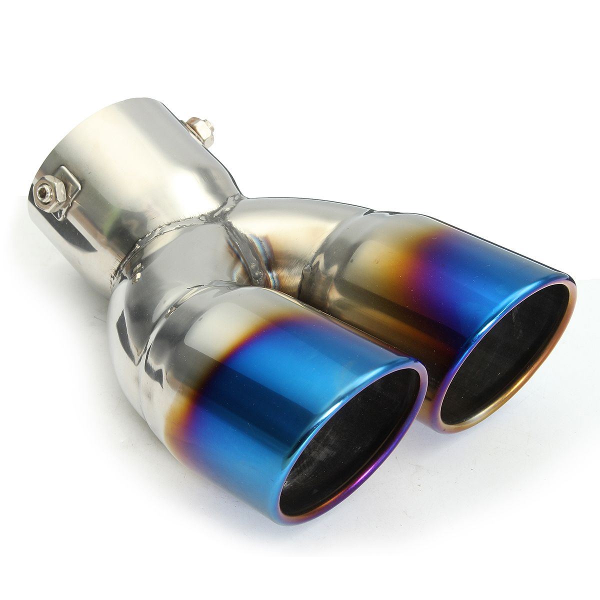Universal-Bluing-Exhaust-Muffler-Silencer-Dual-Tail-Pipe-Tips-58-70mm-Inlet-1409592