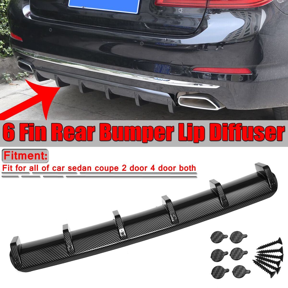 Universal-Carbon-Fiber-ABS-6-Fin-Car-Rear-Bumper-Lip-Diffuser-Splitter-Protector-Added-on-Kit-1481196