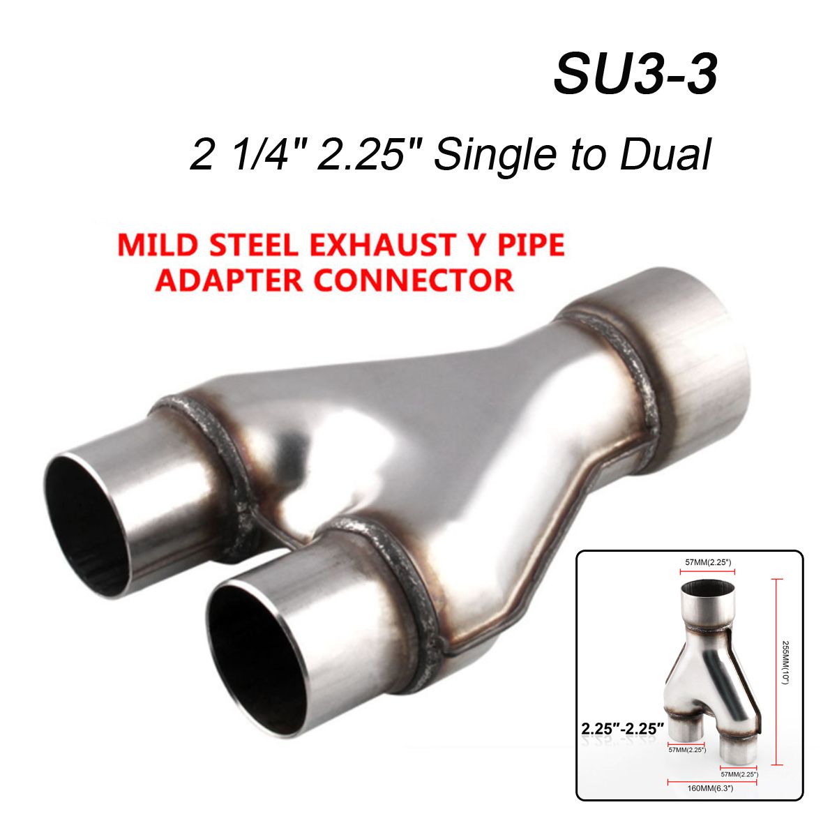 Universal-Stainless-Steel-Exhaust-Y-Pipe-Piece-Adapter-225quot-Single--225quot-Dual-1284032