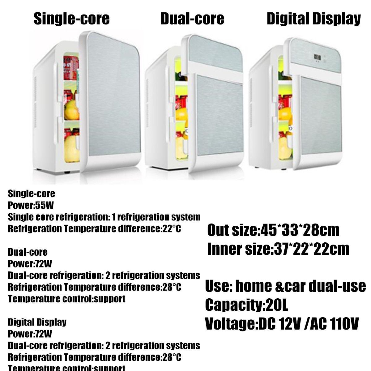 20L-Single-Dual-core-Car-Mini-Fridge-Travel-Cool--Warmer-Home-Refrigerator-220V12V-1520135