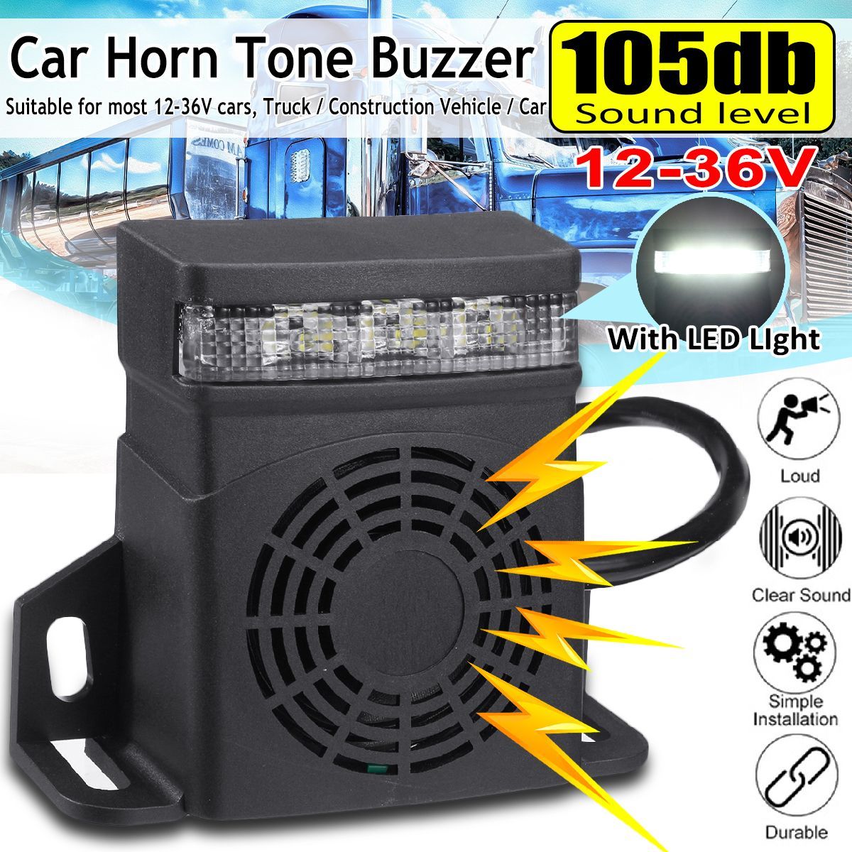 12-36V-15W-Universal-105dB-Loud-Electric-Air-Horn-Truck-Car-Tone-Buzzer--Light-1622940