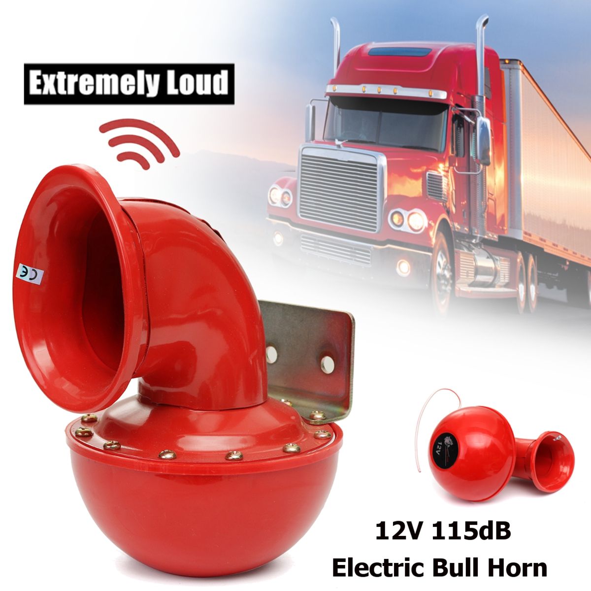 12V-Metal-Red-Electric-Bull-Horn-Super-Loud-Raging-Sound-w-Pull-Lever-Car-Truck-1259993