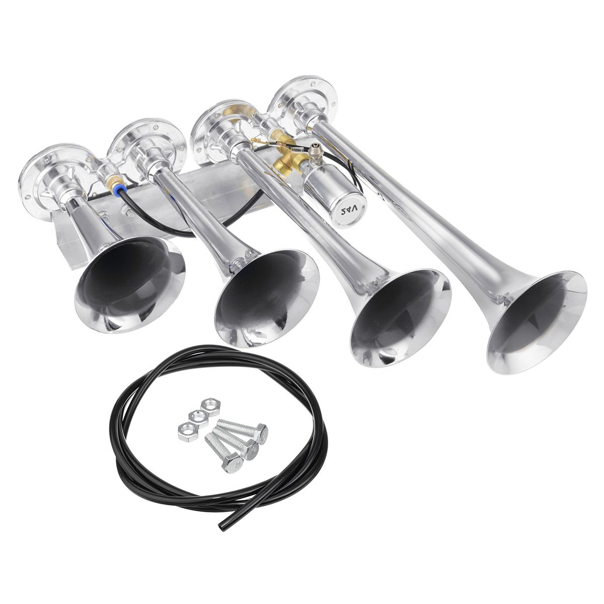 149DB-4FOUR-Metal-Trumpet-Air-Horn-Chrome-Train-Car-Truck-Boat-12V-24V-1291101