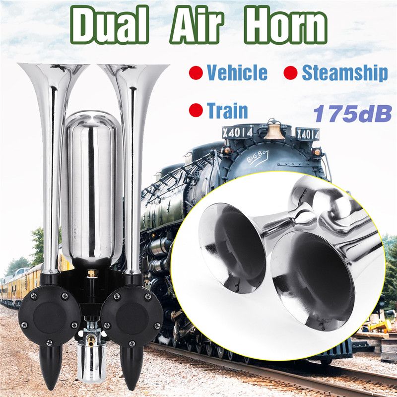 175DB-Car-Truck-Train-Boat-Dual-Trumpet-Air-Horn-Chrome-Compressor-Kit-24V-Auto-1555413