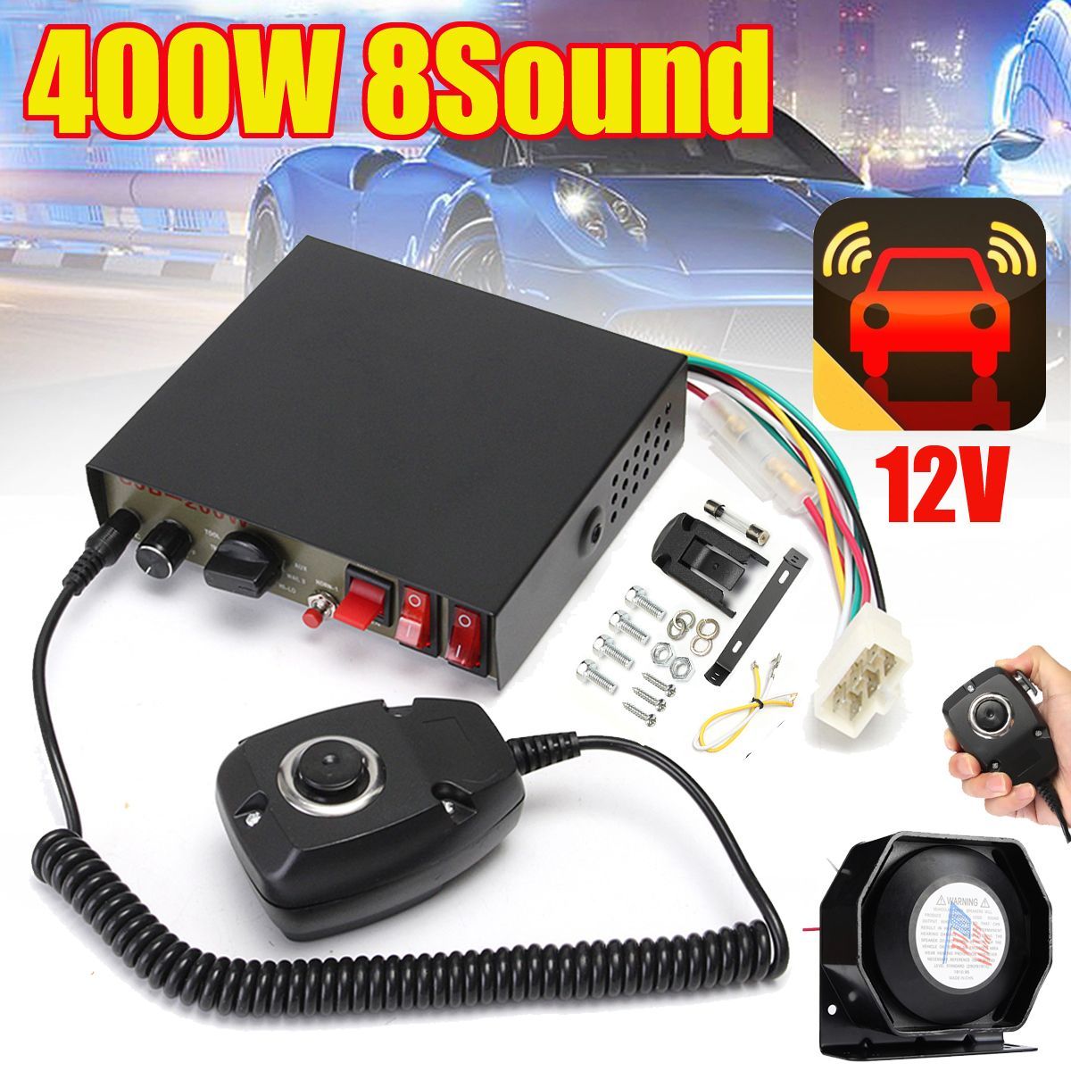 400W-8-Sound-Loud-Car-Warning-Alarm-Police-Fire-Siren-Horn-PA-Speaker-MIC-System-1237774