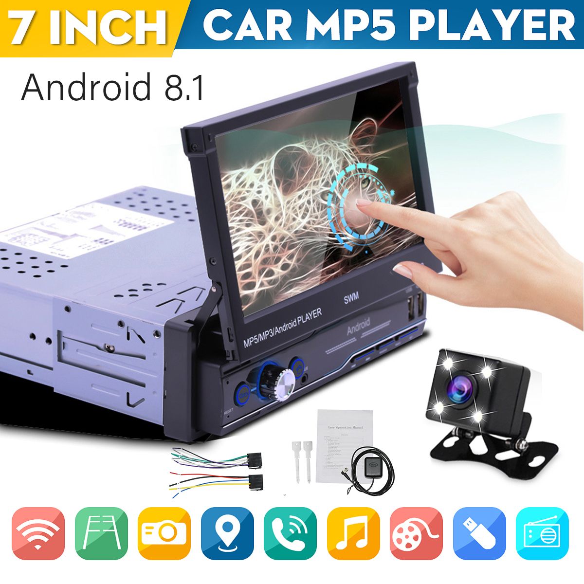 7-Inch-1-Din-Android-81-Car-Radio-Stereo-MP5-Player-4-Core-116G-Retractable-Touch-Screen-WIFI-GPS-bl-1744316
