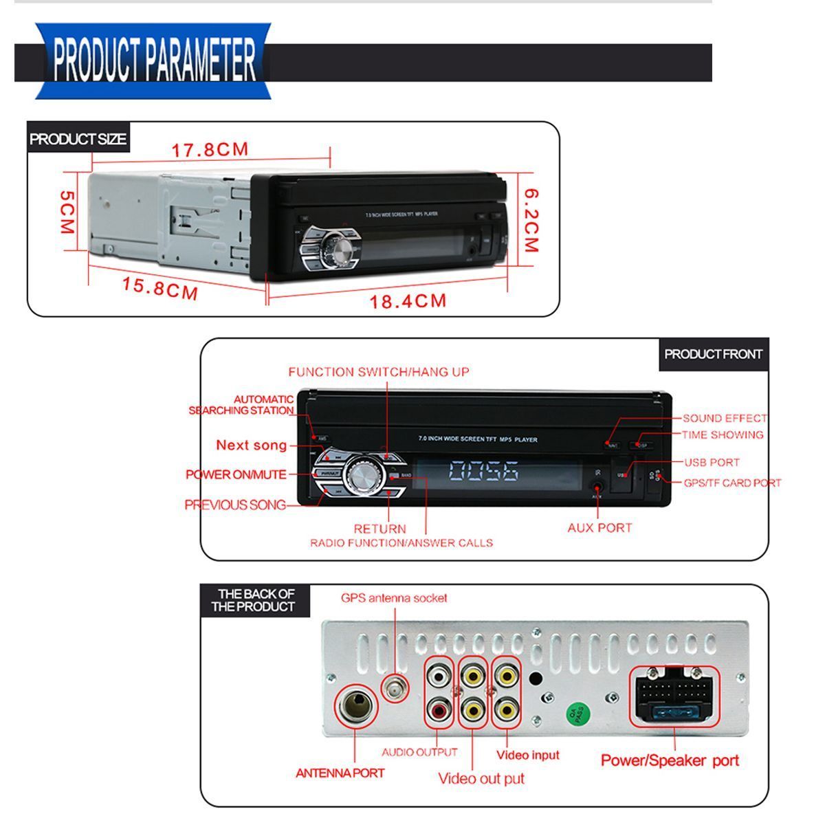 9601G-7-Inch-1DIN-Wince-Car-MP5-Player-Retractable-Flip-Stereo-Radio-bluetooth-GPS-USB-AUX-with-Back-1721384