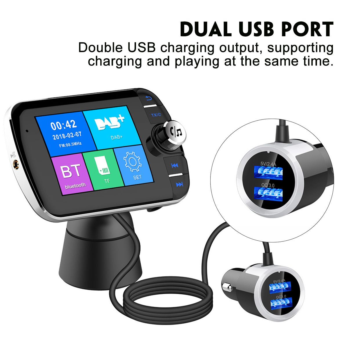 DAB004-Car-DABDAB-Receiver-Digital-Radio-Adapter-MP3-Player-Quick-Charging-QC30-Charger-LCD-display--1657687