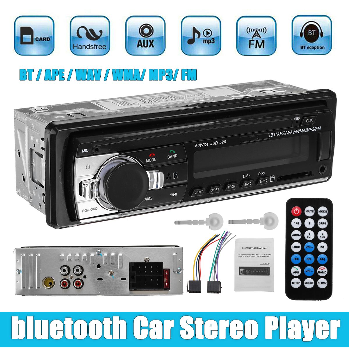JSD-520-Car-Radio-Stereo-Head-Unit-MP3-Player-bluetooth-Hands-free-With-Remote-Control-AUX-SD-FM-1622191