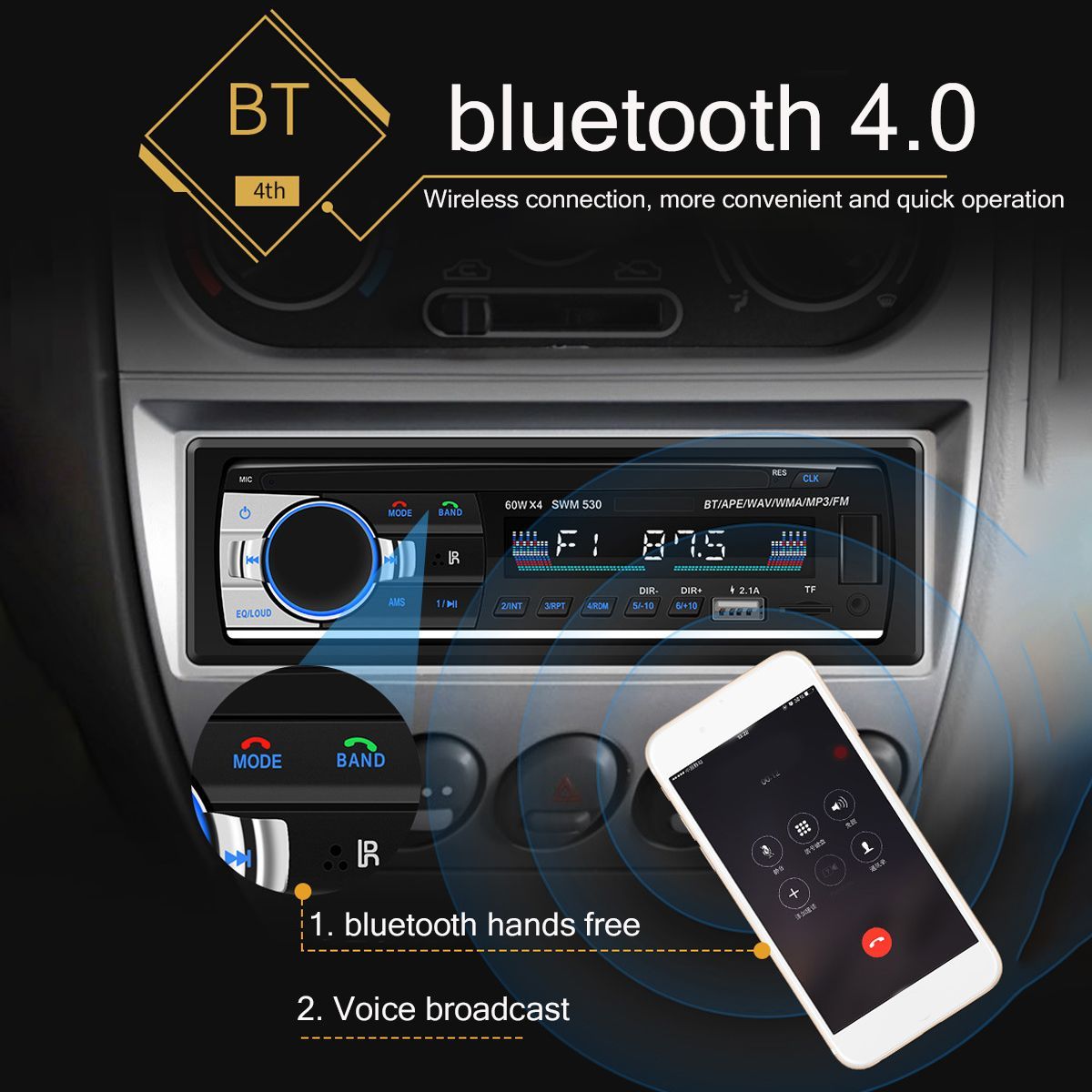 SWM-530-Car-Radio-Stereo-MP3-Player-bluetooth-Hands-free-Dual-USB-AUX-TF-SD-FM-RCA-1622057