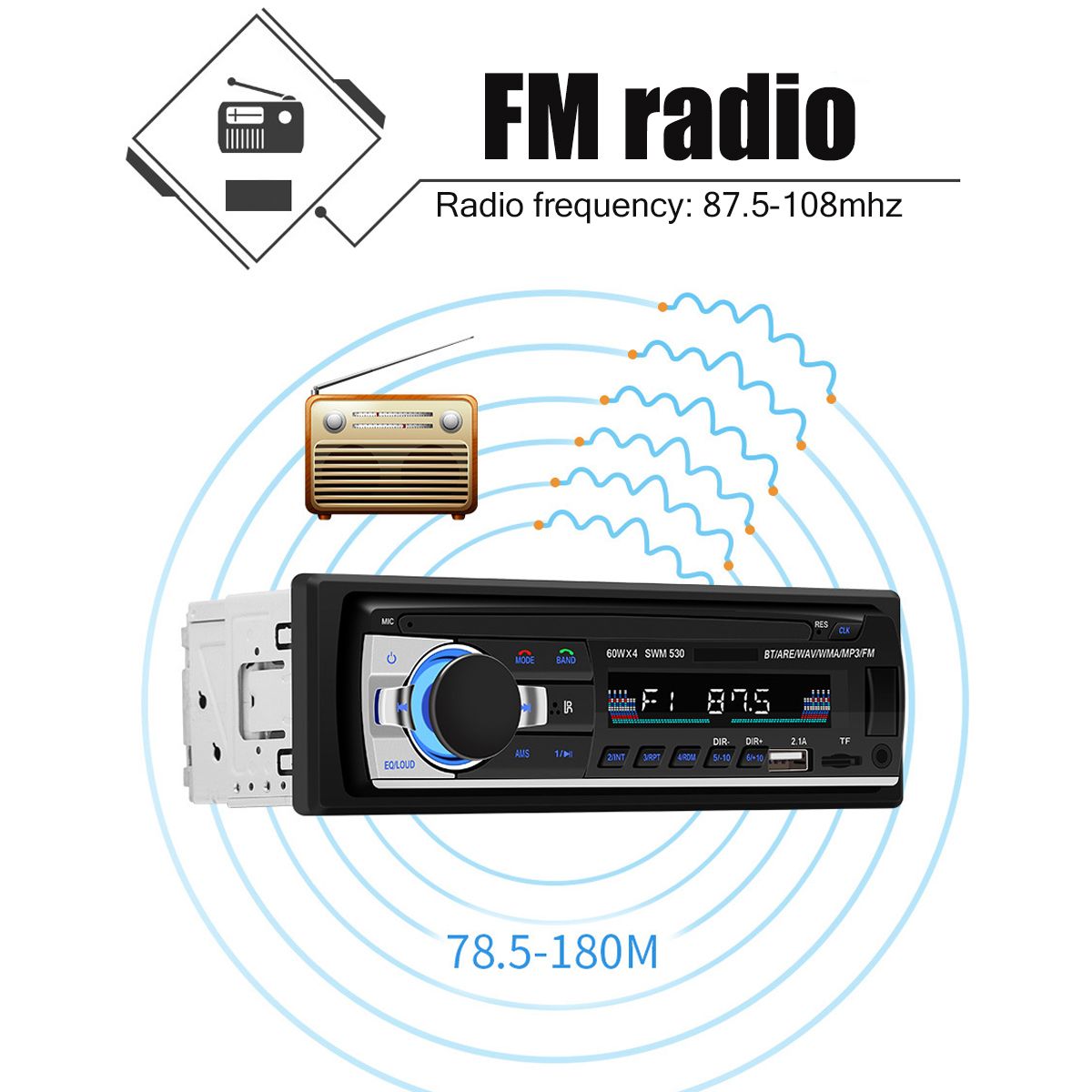 SWM-530-Car-Radio-Stereo-MP3-Player-bluetooth-Hands-free-Dual-USB-AUX-TF-SD-FM-RCA-1622057