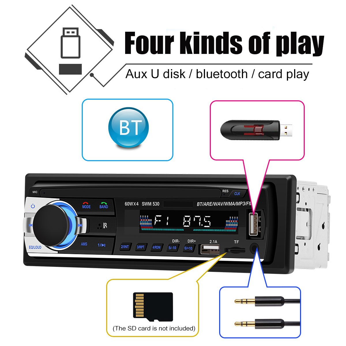 SWM-530-Car-Radio-Stereo-MP3-Player-bluetooth-Hands-free-Dual-USB-AUX-TF-SD-FM-RCA-1622057