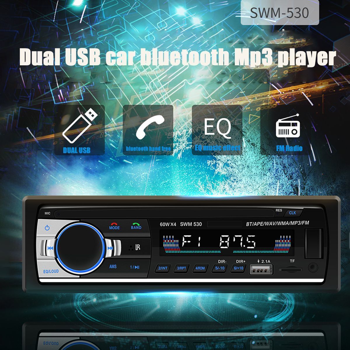 SWM-530-Car-Radio-Stereo-MP3-Player-bluetooth-Hands-free-Dual-USB-AUX-TF-SD-FM-RCA-1622057