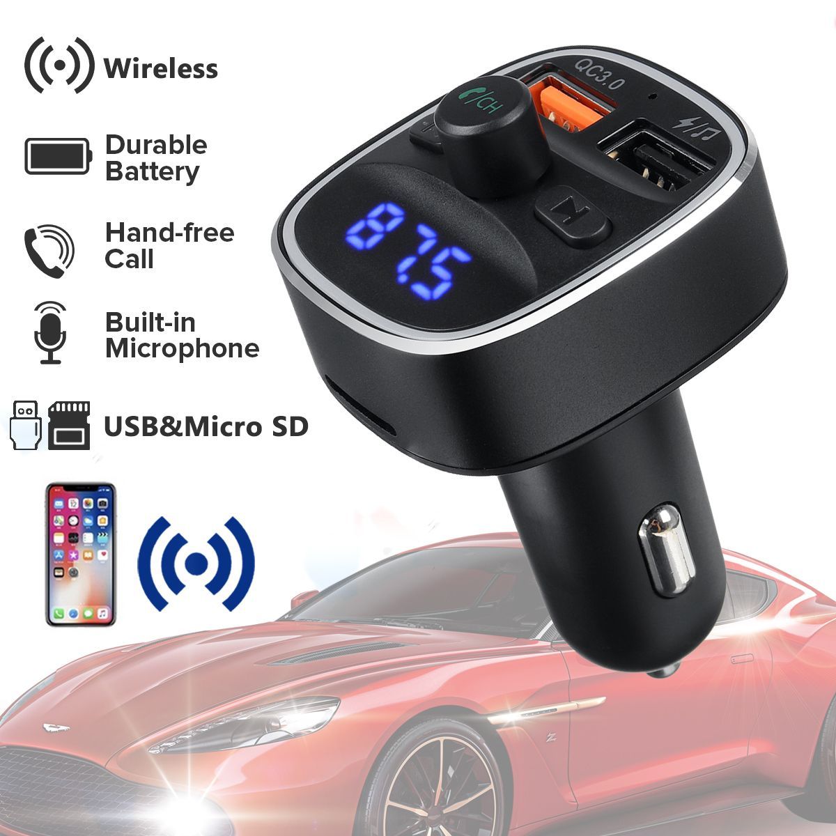 Wireless-bluetooth-FM-Transmitter-In-Car-MP3-Radio-Adapter-Car-Fast-USB-1767943