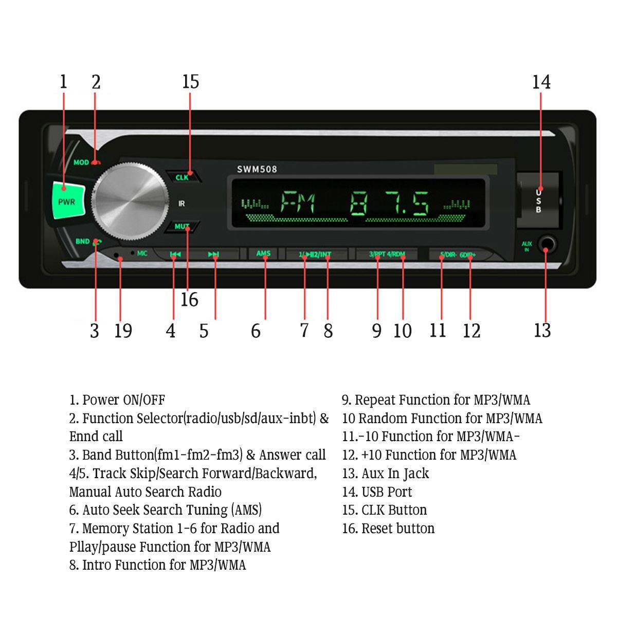 bluetooth-Auto-Radio-Car-Stereo-Radio-FM-Aux-Input-Receiver-TF-USB-12V-In-dash-1-Din-Car-MP3-Multime-1553606