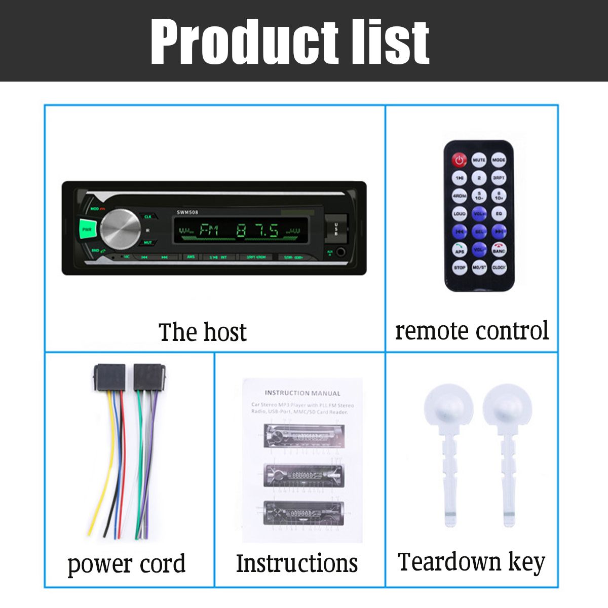 bluetooth-Auto-Radio-Car-Stereo-Radio-FM-Aux-Input-Receiver-TF-USB-12V-In-dash-1-Din-Car-MP3-Multime-1553606