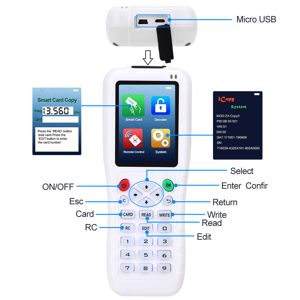 Handheld-125KHz-RFID-Duplicator-Copier-RFID-Reader-Writer-1356MHz-USB-Cloner-NFC-Programmer-EM4305T5-1627639