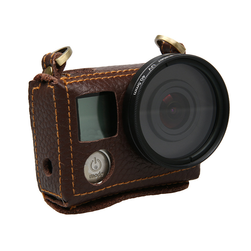 Portable-Leather-Case-Cover-Bag-for-Action-Camera-Gopro-Hero-4-Silver-with-405mm-UV-Lens-1130857