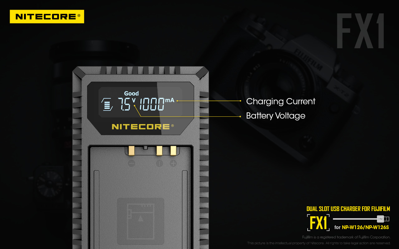 NITECORE-FX1-Digital-USB-Travel-Battery-Charger-For-FUJIFILM-NP-W126--NP-W126S-Camera-Batteries-1340828