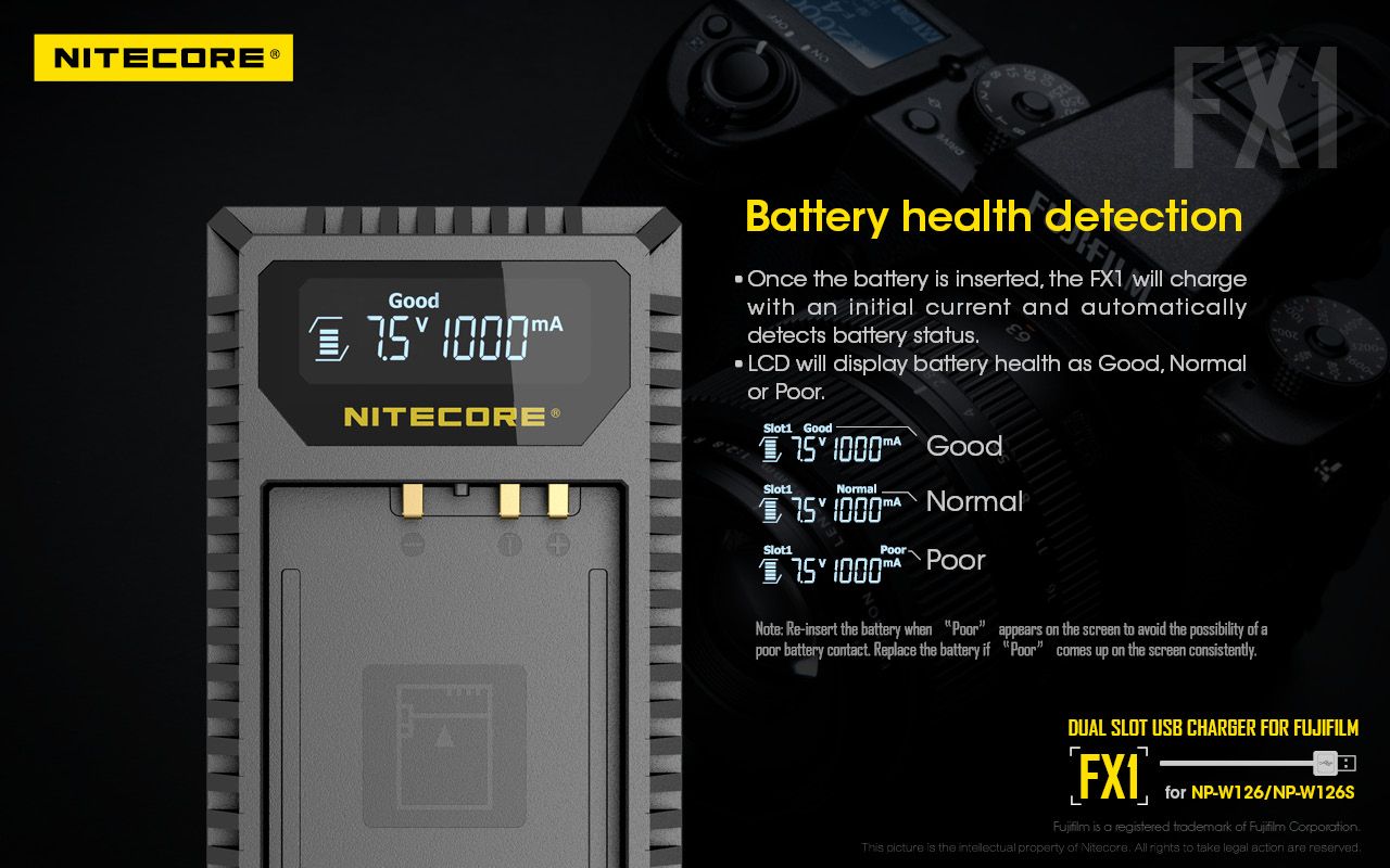 NITECORE-FX1-Digital-USB-Travel-Battery-Charger-For-FUJIFILM-NP-W126--NP-W126S-Camera-Batteries-1340828