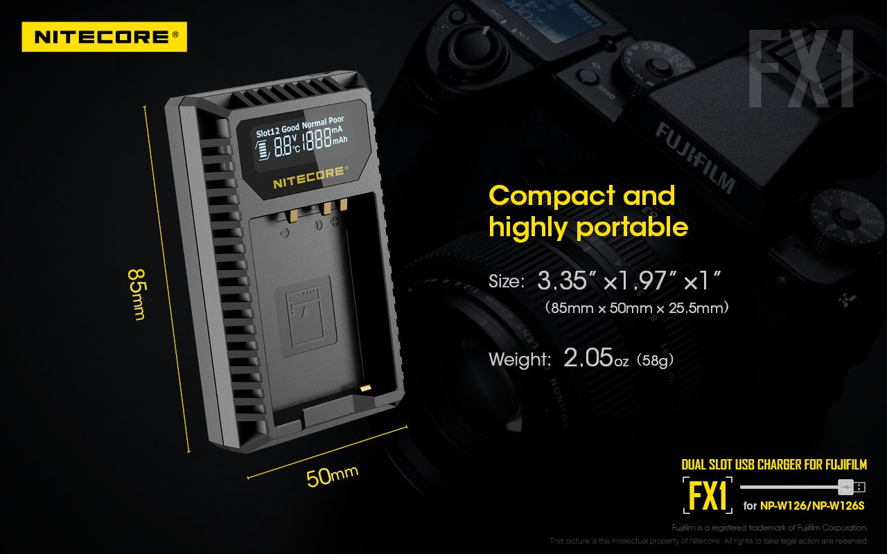 NITECORE-FX1-Digital-USB-Travel-Battery-Charger-For-FUJIFILM-NP-W126--NP-W126S-Camera-Batteries-1340828