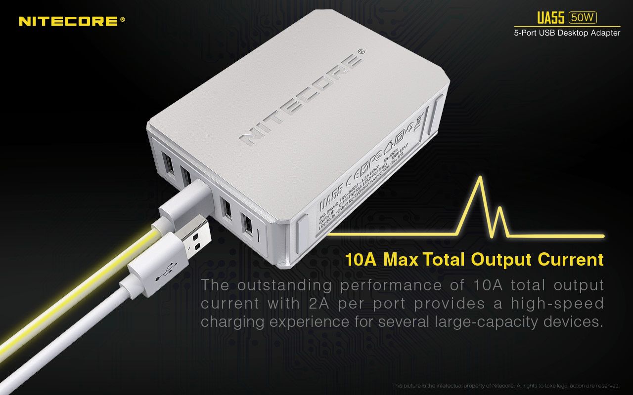 NITECORE-UA55-5-Port-USB-Charger-Surge-Protector-US-Plug-AC-Powercable-Charger-Power-Adapter-1568772