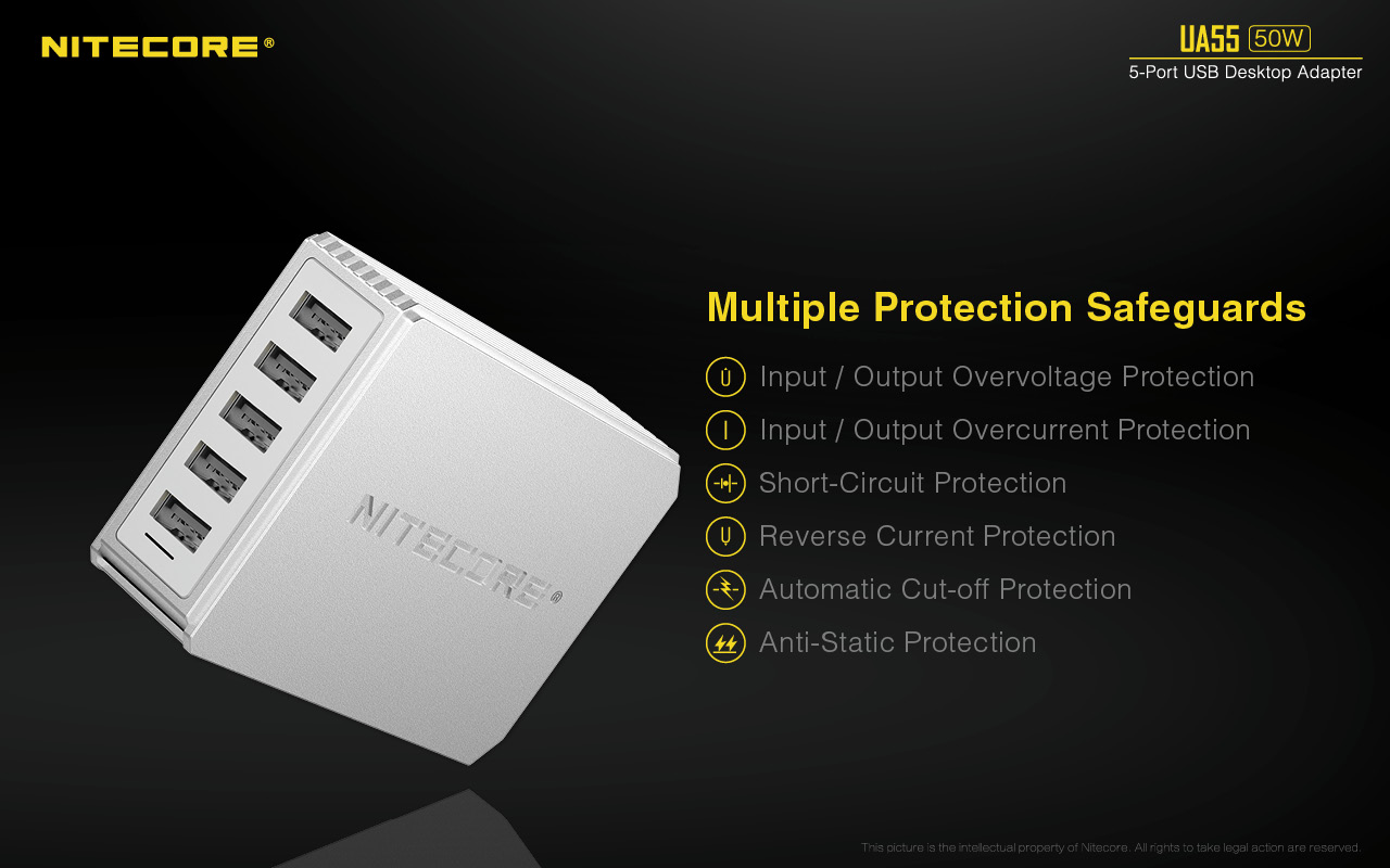 NITECORE-UA55-5-Port-USB-Charger-Surge-Protector-US-Plug-AC-Powercable-Charger-Power-Adapter-1568772