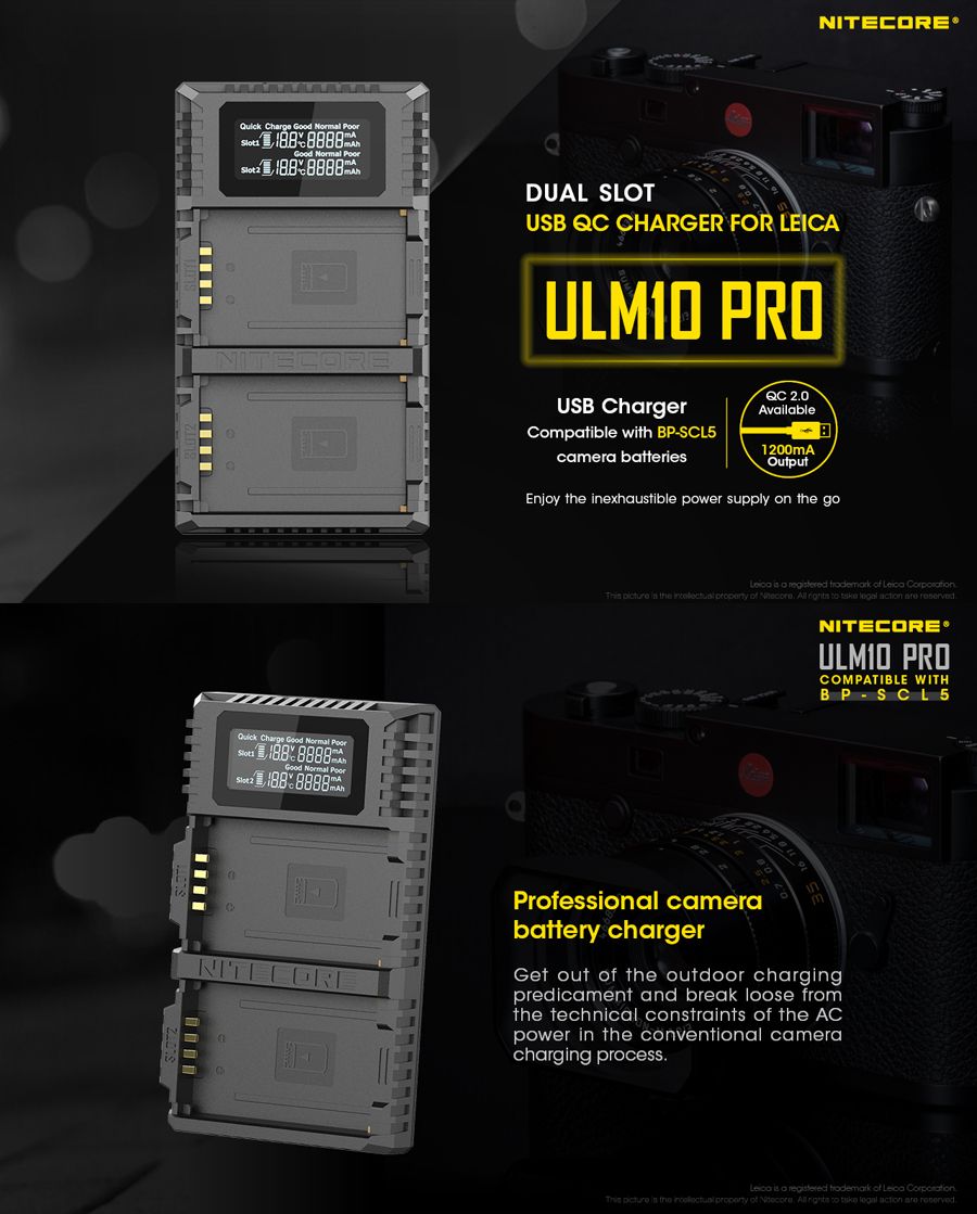 NITECORE-ULM10-PRO-Dual-Slots-Port-USB-Digital-Battery-Charger-For-Leica-Camera-Battery-BP-SCL5-1373617