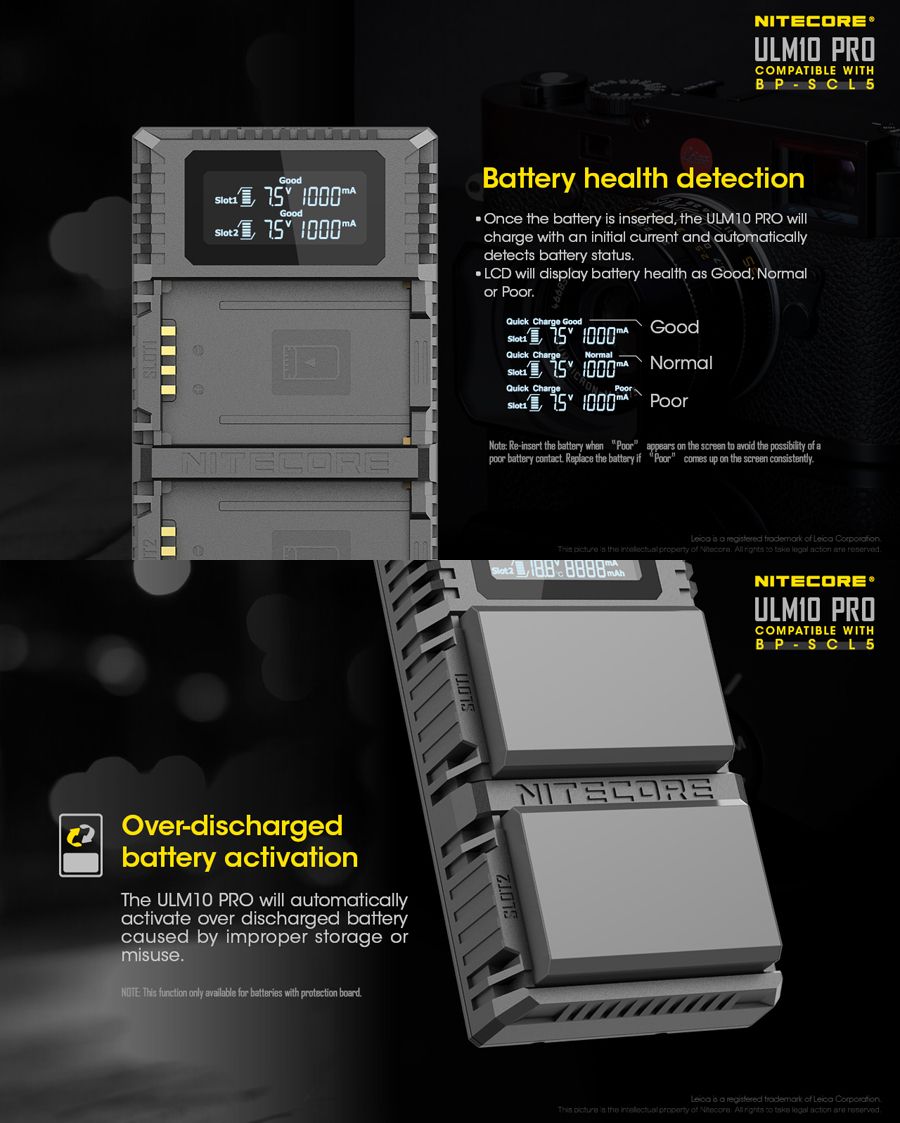 NITECORE-ULM10-PRO-Dual-Slots-Port-USB-Digital-Battery-Charger-For-Leica-Camera-Battery-BP-SCL5-1373617