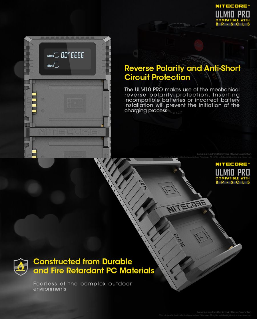 NITECORE-ULM10-PRO-Dual-Slots-Port-USB-Digital-Battery-Charger-For-Leica-Camera-Battery-BP-SCL5-1373617