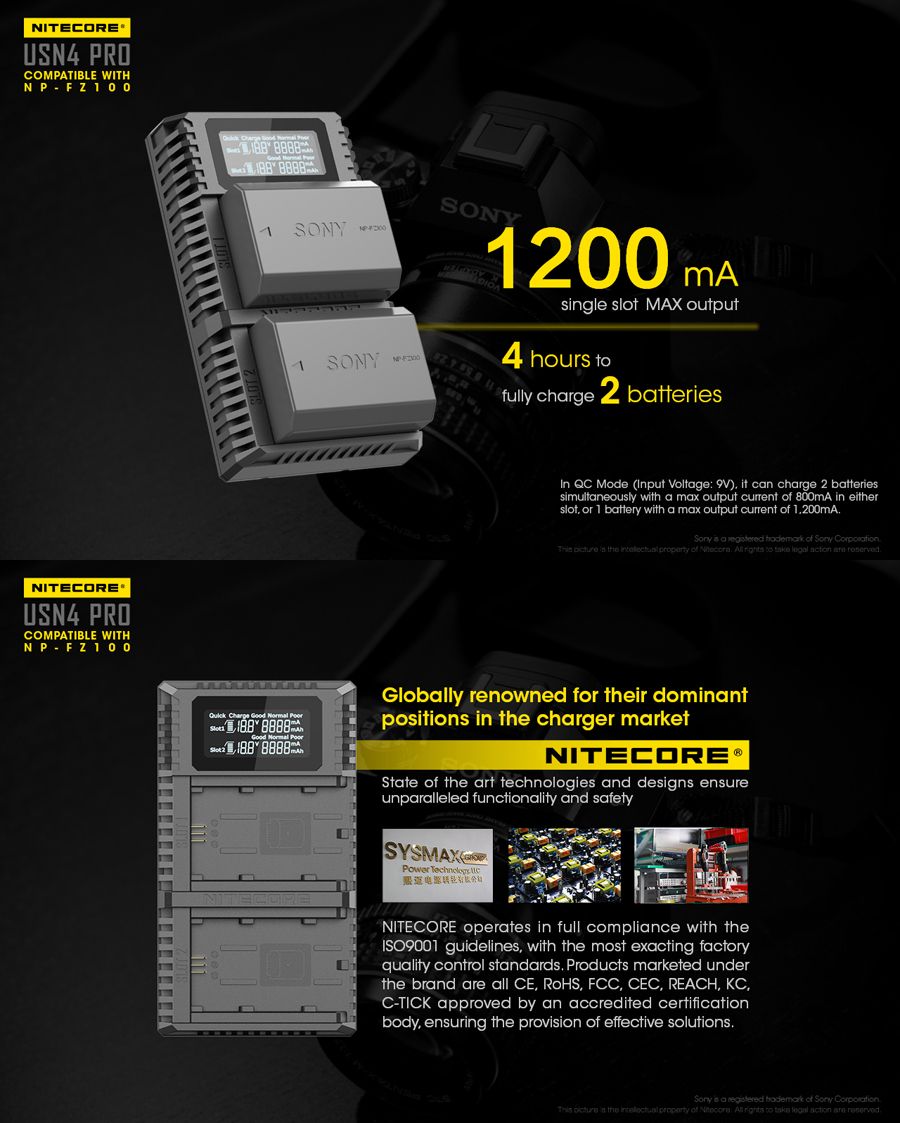 NITECORE-USN4-PRO-Dual-Slots-Port-USB-Digital-Battery-Charger-for-Sony-Camera-Battery-NP-FZ100-1373623