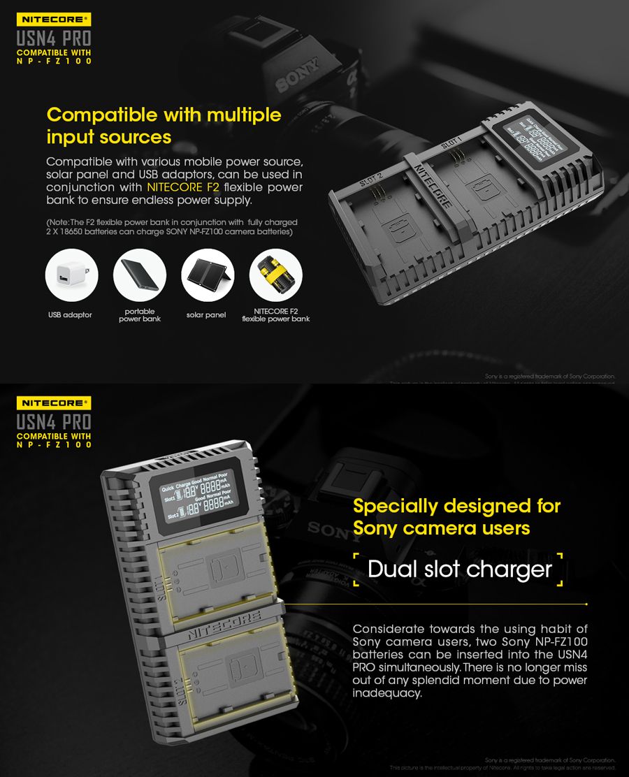 NITECORE-USN4-PRO-Dual-Slots-Port-USB-Digital-Battery-Charger-for-Sony-Camera-Battery-NP-FZ100-1373623